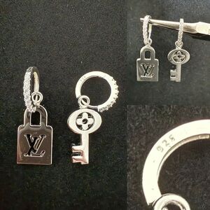 LV Silver Key and Lock Earrings